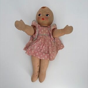 Antique Effanbee Pat-O-Pat Doll Cloth Painted Face 1920s 16"